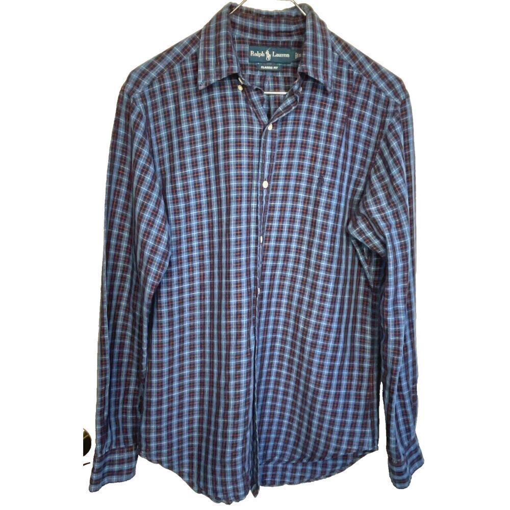 Ralph Lauren Men’s Plaid Classic Fit Button Down Shirt Sz S Linen Blend Preppy